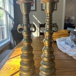 Vintage Brass Candlestick Holders very heavy 13.5 tall (almost 12 pounds both)